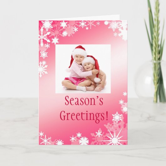 Rode Foto Sneeuwvlokken Kerstkaart Feestdagen Kaart (Voorkant)