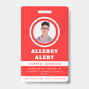Rode foto van leerling voedselallergie alert nood badge