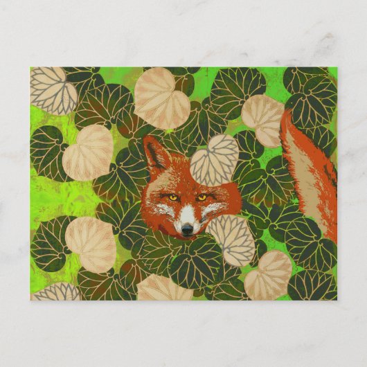 RODE FOX VAN DE GROENE LEAVES EN FOLIAGE BRIEFKAART (Voorkant)
