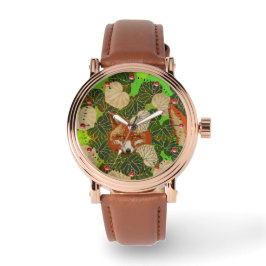 RODE FOX VAN DE GROENE LEAVES EN FOLIAGE HORLOGE