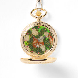 RODE FOX VAN DE GROENE LEAVES EN FOLIAGE HORLOGE