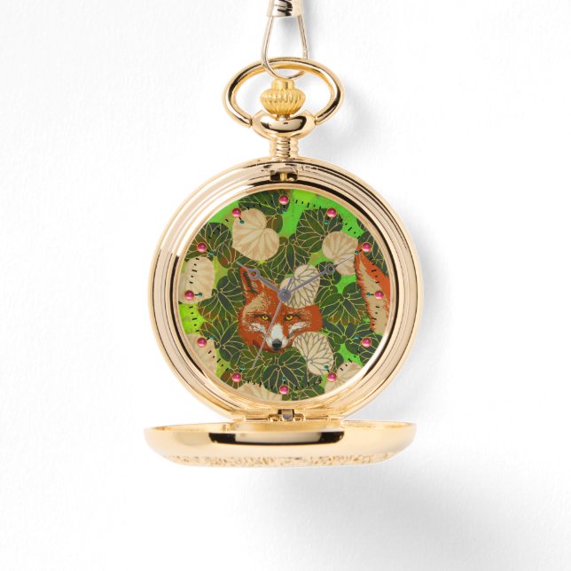 RODE FOX VAN DE GROENE LEAVES EN FOLIAGE HORLOGE (Voorkant)