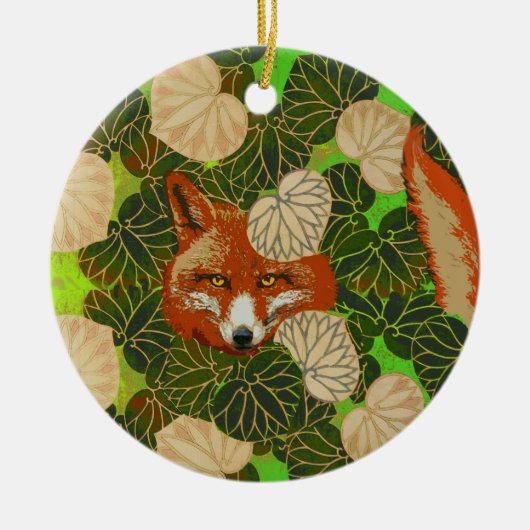 RODE FOX VAN DE GROENE LEAVES EN FOLIAGE KERAMISCH ORNAMENT (Voorkant)