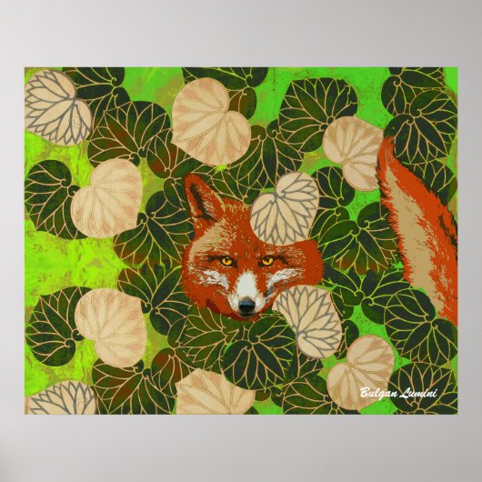 RODE FOX VAN DE GROENE LEAVES EN FOLIAGE POSTER (Voorkant)