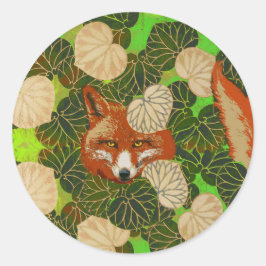 RODE FOX VAN DE GROENE LEAVES EN FOLIAGE RONDE STICKER