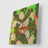 RODE FOX VAN DE GROENE LEAVES EN FOLIAGE VIERKANTE KLOK (Hoek)