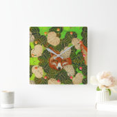 RODE FOX VAN DE GROENE LEAVES EN FOLIAGE VIERKANTE KLOK (Huis)