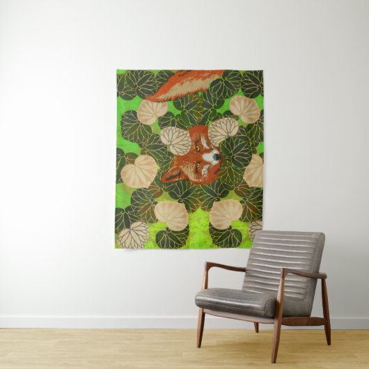 RODE FOX VAN DE GROENE LEAVES EN FOLIAGE WANDKLEED (In situ)