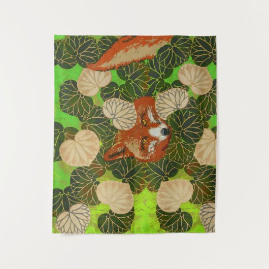 RODE FOX VAN DE GROENE LEAVES EN FOLIAGE WANDKLEED (Voorkant)