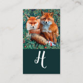 RODE FOXEN ONDER GREENERY, FOLIAGE, FLOWERS-Monogr Visitekaartje (Achterkant)