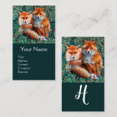 RODE FOXEN ONDER GREENERY, FOLIAGE, FLOWERS-Monogr Visitekaartje (Voorkant / Achterkant)