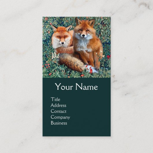 RODE FOXEN ONDER GREENERY, FOLIAGE, FLOWERS-Monogr Visitekaartje (Voorkant)