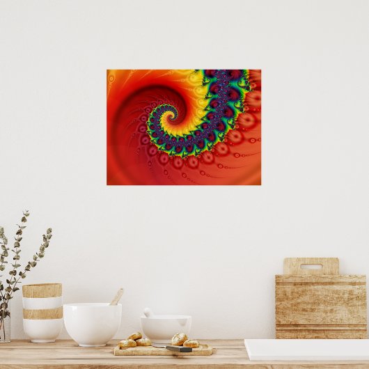 Rode fractale nautilus-spiraal poster (Keuken)