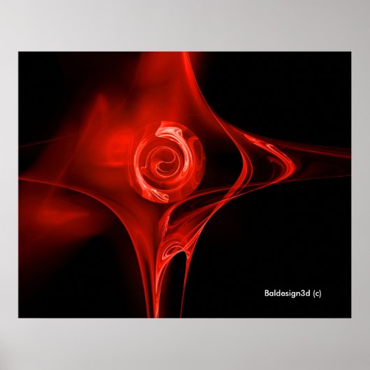 RODE FRACTALE ROOS IN ZWART POSTER (Voorkant)