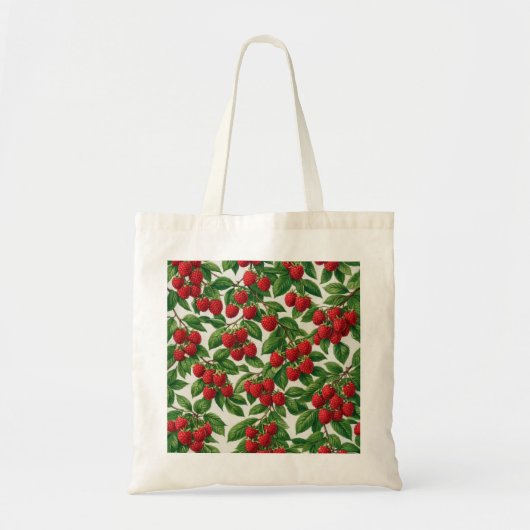 Rode framboos botanisch patroon tote bag (Voorkant)