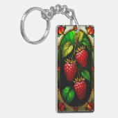 Rode frambozen en groen blad sleutelhanger (Voorkant Links)