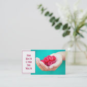 Rode frambozen in de hand visitekaartje (Staand voorkant)