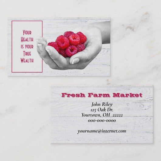 Rode frambozen in Hand Visitekaartje (Voorkant / Achterkant)