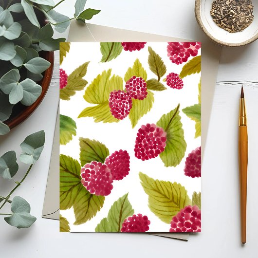 Rode frambozen Waterverf Fruit Geschilderd Briefkaart