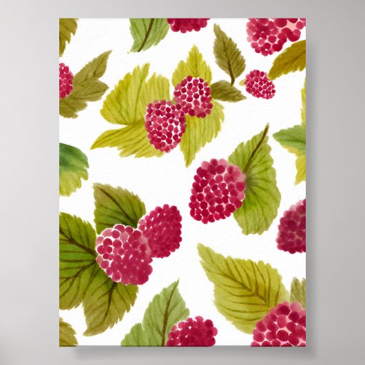 Rode frambozen Waterverf Fruit Geschilderd Poster (Voorkant)