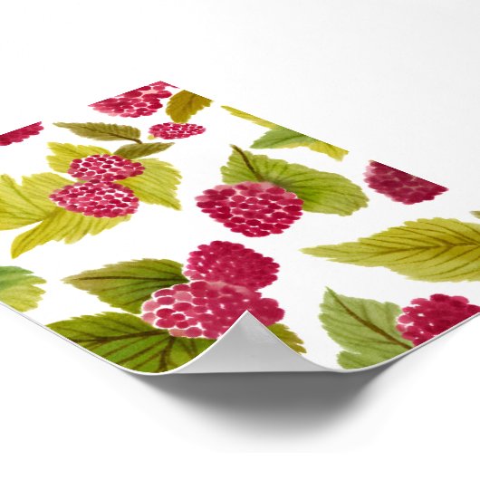 Rode frambozen Waterverf Fruit Geschilderd Poster (Hoek)