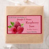 Rode frambozenjam of bewaart blikpot etiket (Insitu)