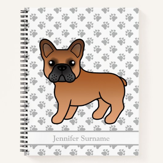 Rode Franse Bulldog Cartoonhond & Aangepaste Tekst Notitieboek (Voorkant)
