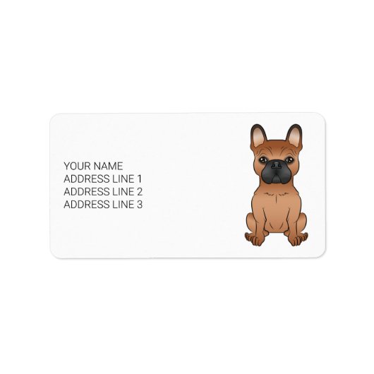 Rode Franse Bulldog / Franse Cartoonhond & Tekst Etiket (Voorkant)