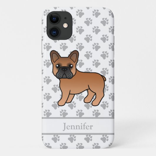 Rode Franse Bulldog Schattige Cartoon Hond & Naam Case-Mate iPhone Case (Achterkant)