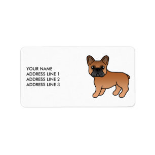 Rode Franse Bulldog Schattige Cartoon Hond & Tekst Etiket