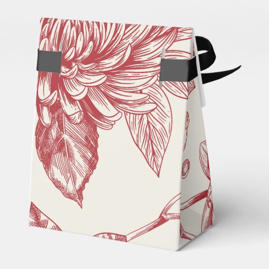 Rode Franse Floral Toile Floral Bedankdoosjes (Achterkant)