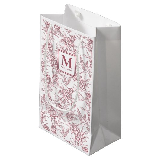 Rode Franse Monogram Toile Klein Cadeauzakje (Voorkant Gekanteld)