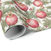Rode Fruit Granaat Kerst Cadeaupapier (Rol Hoek)