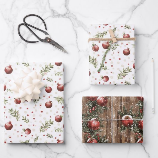 Rode Fruit Granaat Kerst Inpakpapier Vel (Voorkant)