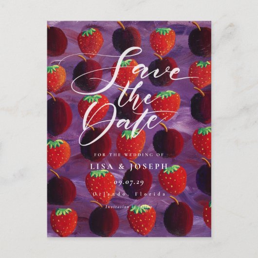 Rode Fruit Land Script Save the Date Briefkaart (Voorkant)