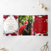 Rode Fuchsia Rozen Gouden Vlinders Quinceañera Drieluik Uitnodiging (Binnen)