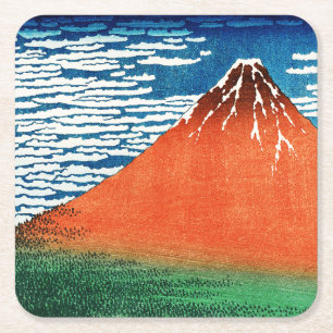 Rode Fuji tekening Kanagawa Hokusai Kartonnen Onderzetters
