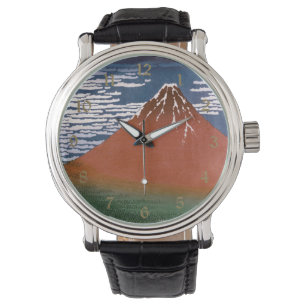 Rode Fuji, vulkaan Aka Fujiyama Katsushika Hokusai Horloge