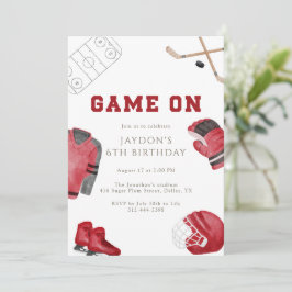 Rode Game On Hockey Verjaardagsfeestje Kinderen Sp Kaart