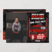 Rode Game Truck Verjaardagsfeest Foto Uitnodiging (Voorkant / Achterkant)