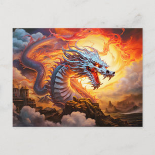 Rode Garde Chinese Airbrush Draak in Gouden Vlam Briefkaart