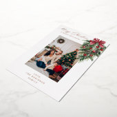 Rode Garland Ornament Prettig Kerstmis V-foto Folie Uitnodiging (Gedraaid)