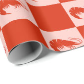 Rode Garnaal Schachbrett Patroon Zeevoedsel Eten Cadeaupapier (Rol Hoek)