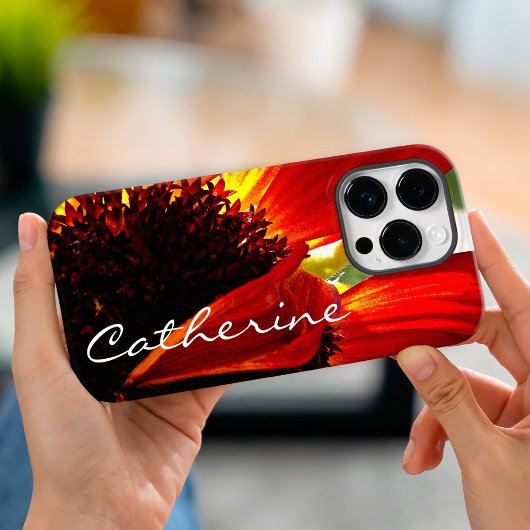 Rode gebera daisy bloem foto aangepaste naam scrip Case-Mate iPhone case