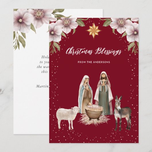 Rode Geboorte Scène Christelijke Kerstmis Kaart (Voorkant / Achterkant)