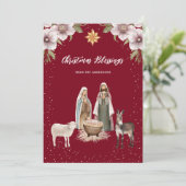 Rode Geboorte Scène Christelijke Kerstmis Kaart (Staand voorkant)