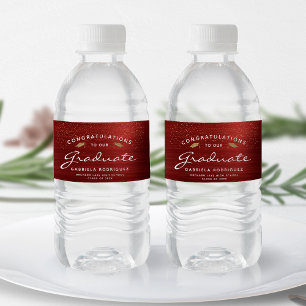 Rode Geborsteld Metaal Witte Script Gouden Dop Afs Waterfles Etiket