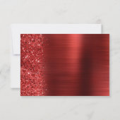 Rode Geborstelde Metaal Glitter Script Bruiloft RSVP Kaartje (Achterkant)