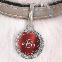 Rode Geborstelde Metaal Zilveren Glitter Monogram 