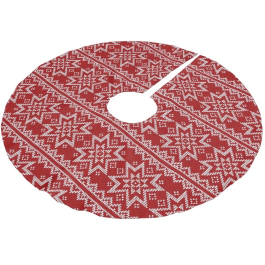 Rode gebreide sterren kerstboom rok (Gekanteld)